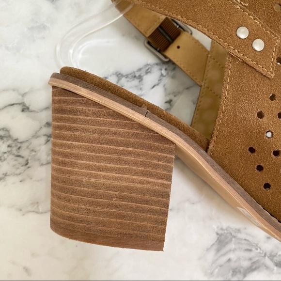 Chinese Laundry brown suede open toe block heel perforated ankle boots size 9 - Picture 6 of 10